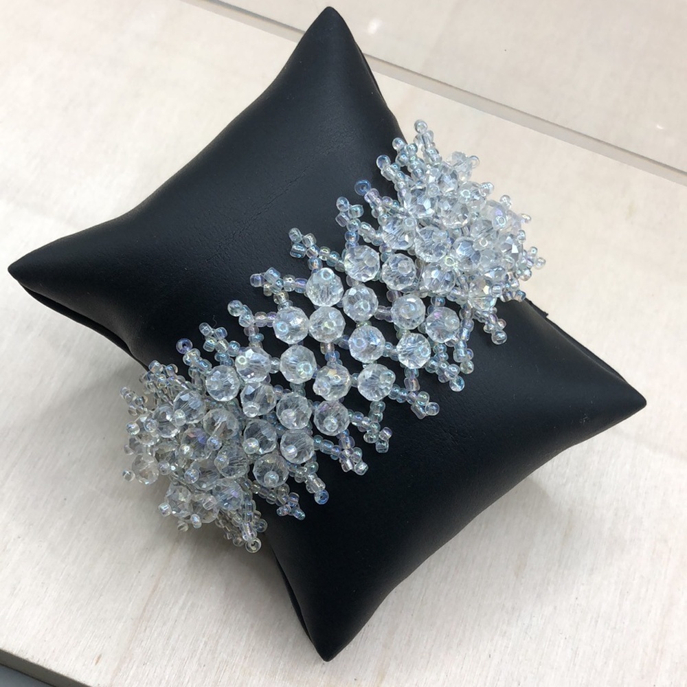 Frosted frozen icy look AB crystal cluster braided woven bracelet-small wrist.